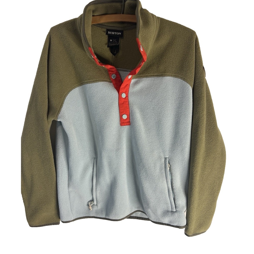 Burton Fleece Men Women Jacket M Blue Green Colorblock Pockets Outdoor Skiing